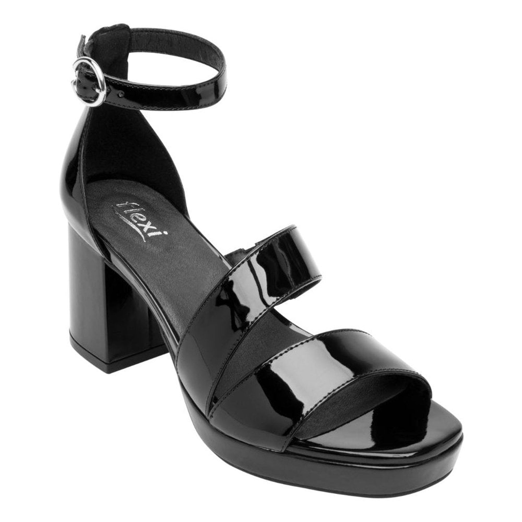 Sandalia De Mujer Con Tacón Flexi Comfort Walk 123004 Charol Negro