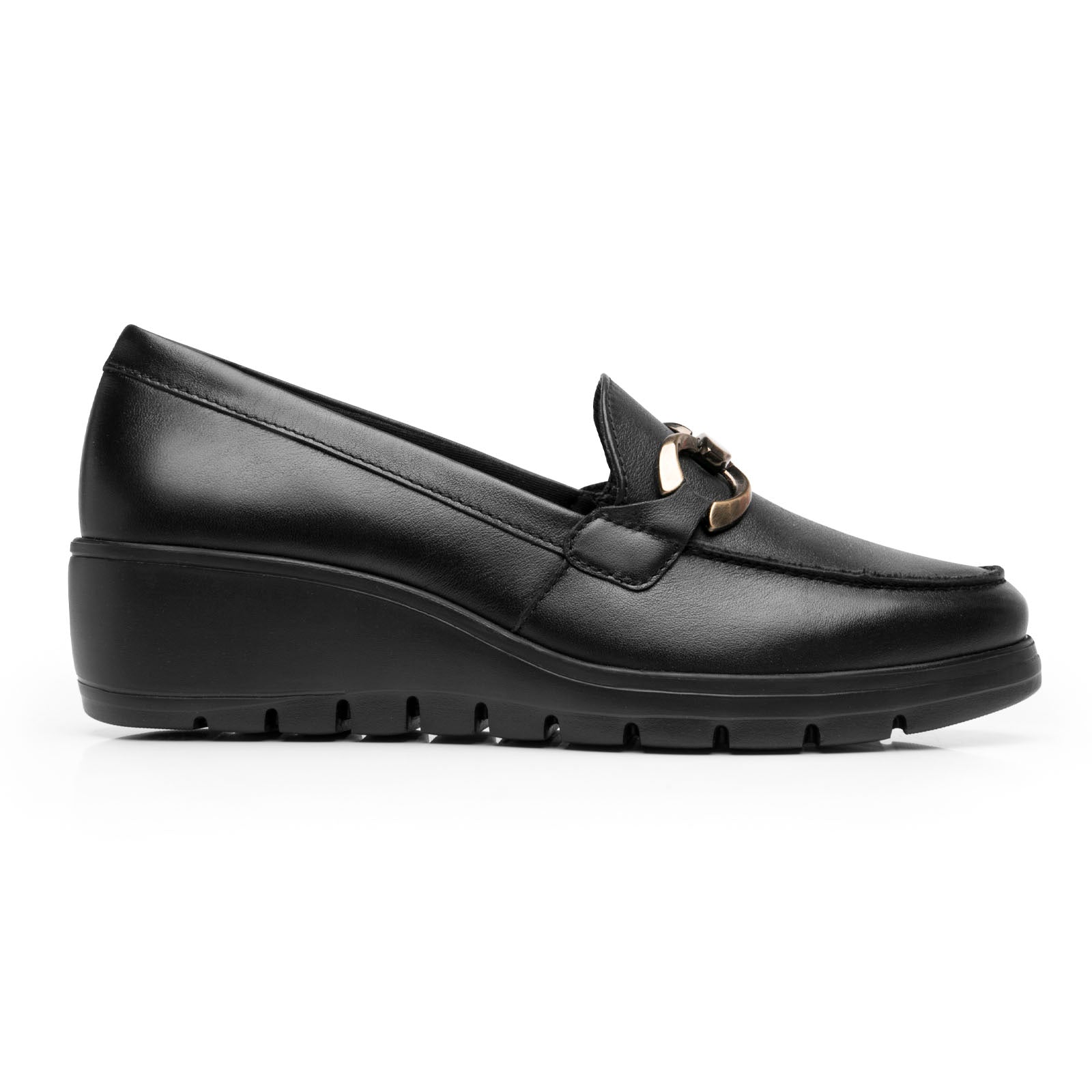 Zapato Mocasín Hebilla Tacón Cuña Para Dama Flexi 104830 Negro