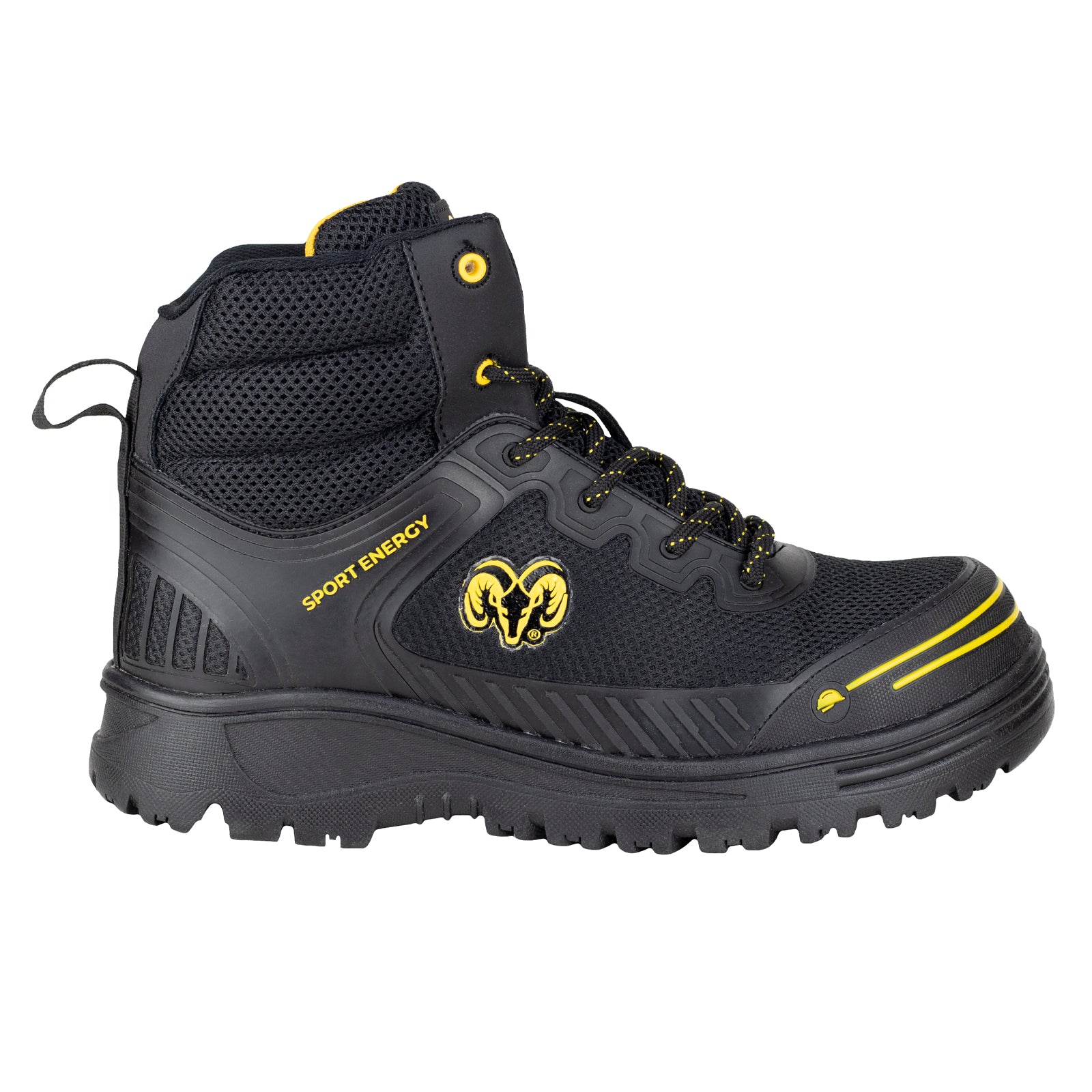 Bota de Seguridad Casco Acero Para Caballero NEW RAM 9619 Negro Amarillo