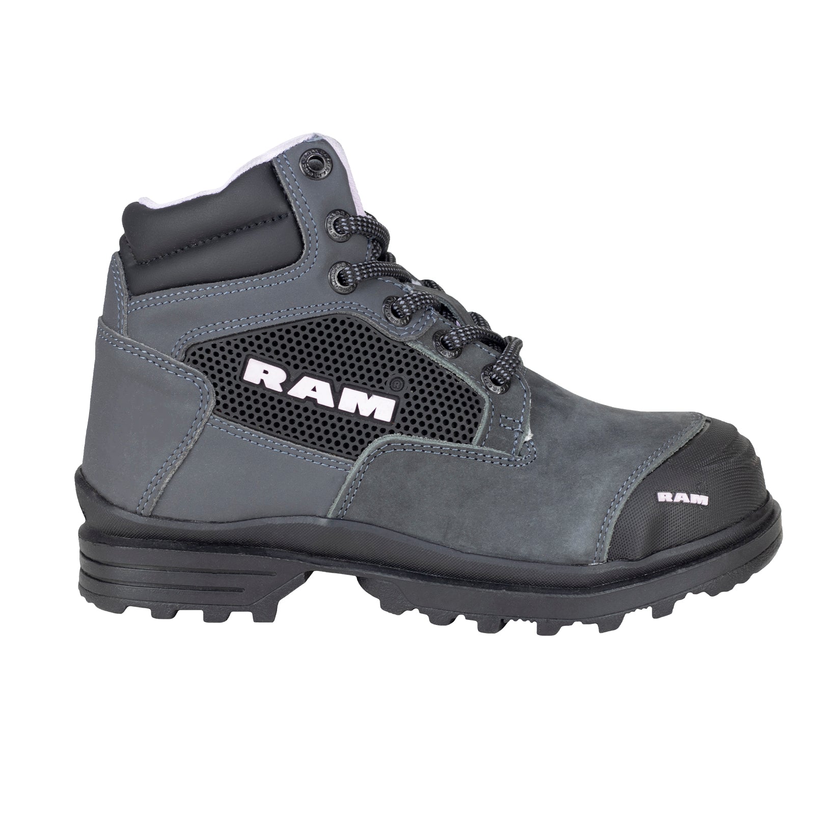 Bota Industrial Casco de Acero Para Mujer New Ram 9403 Gris Negro Lila