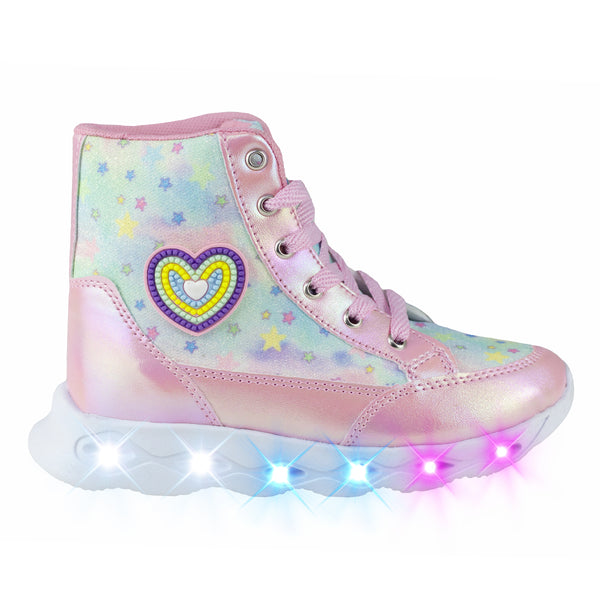 Tenis Bota Con Luces Niña Kids Shoes 300-1 Rosa Estrellas