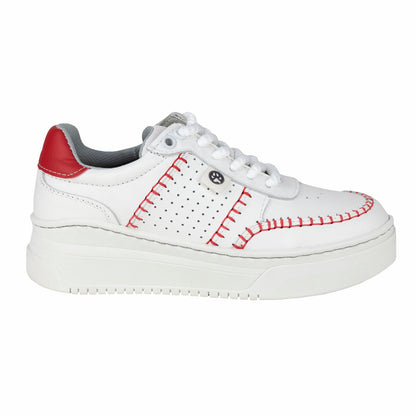 Tenis Tejidos Suela Gruesa Casual Para Dama Lobo Solo 5765DA Blanco Rojo