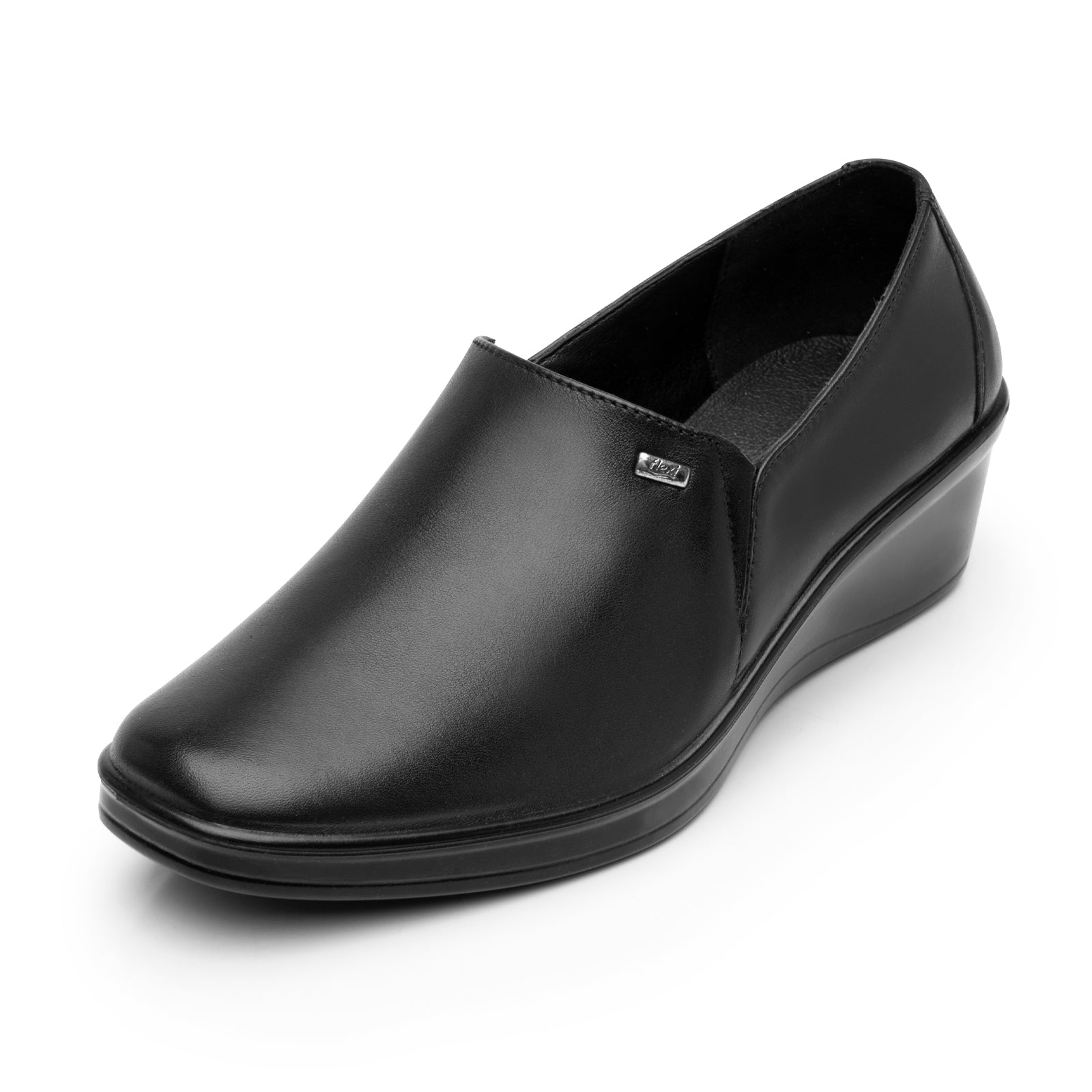 Zapato Mocasín Tacón Cuña Para Dama Flexi 136707 Negro