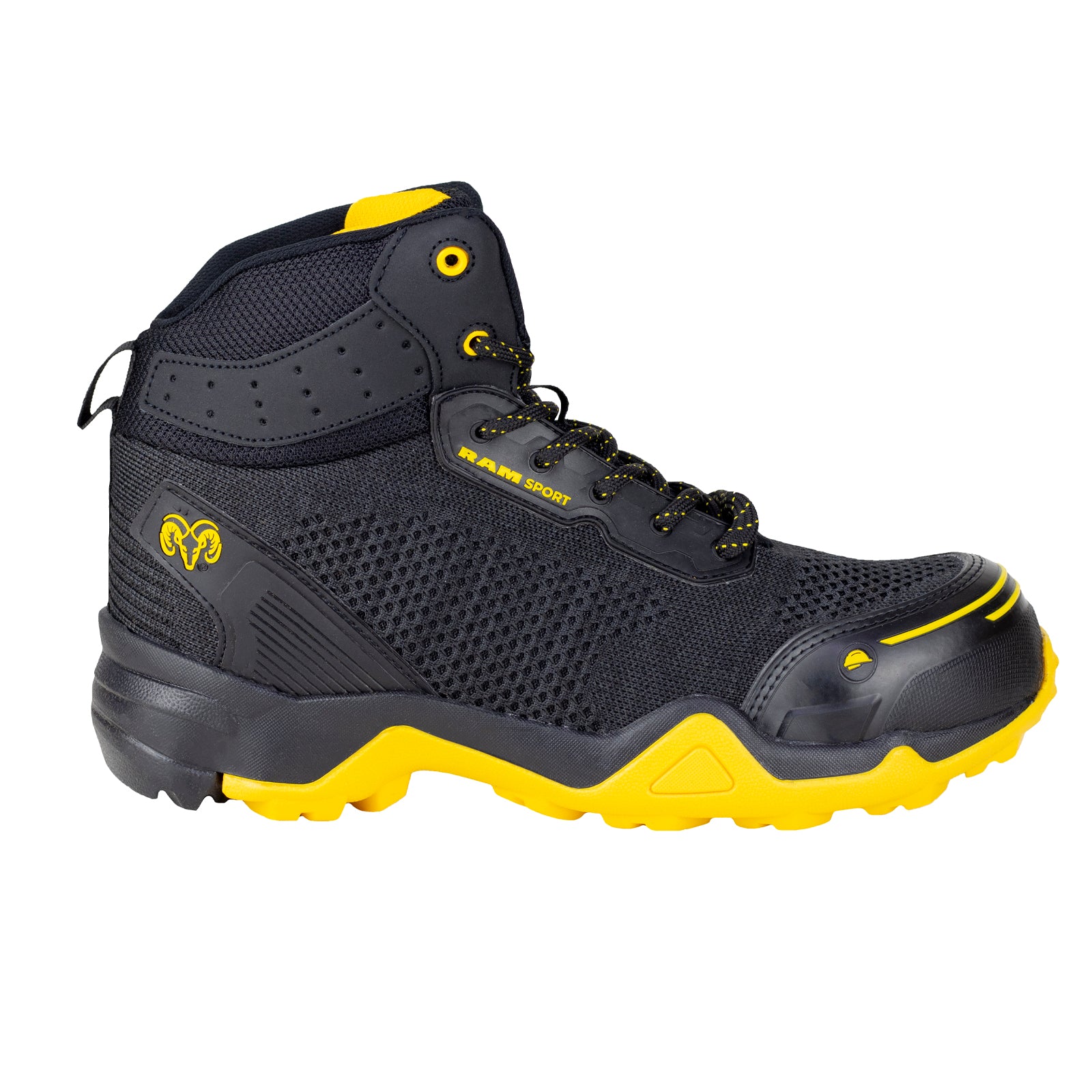 Bota Seguridad Casco Acero Para Caballero New Ram 9544 Negro Suela Amarilla