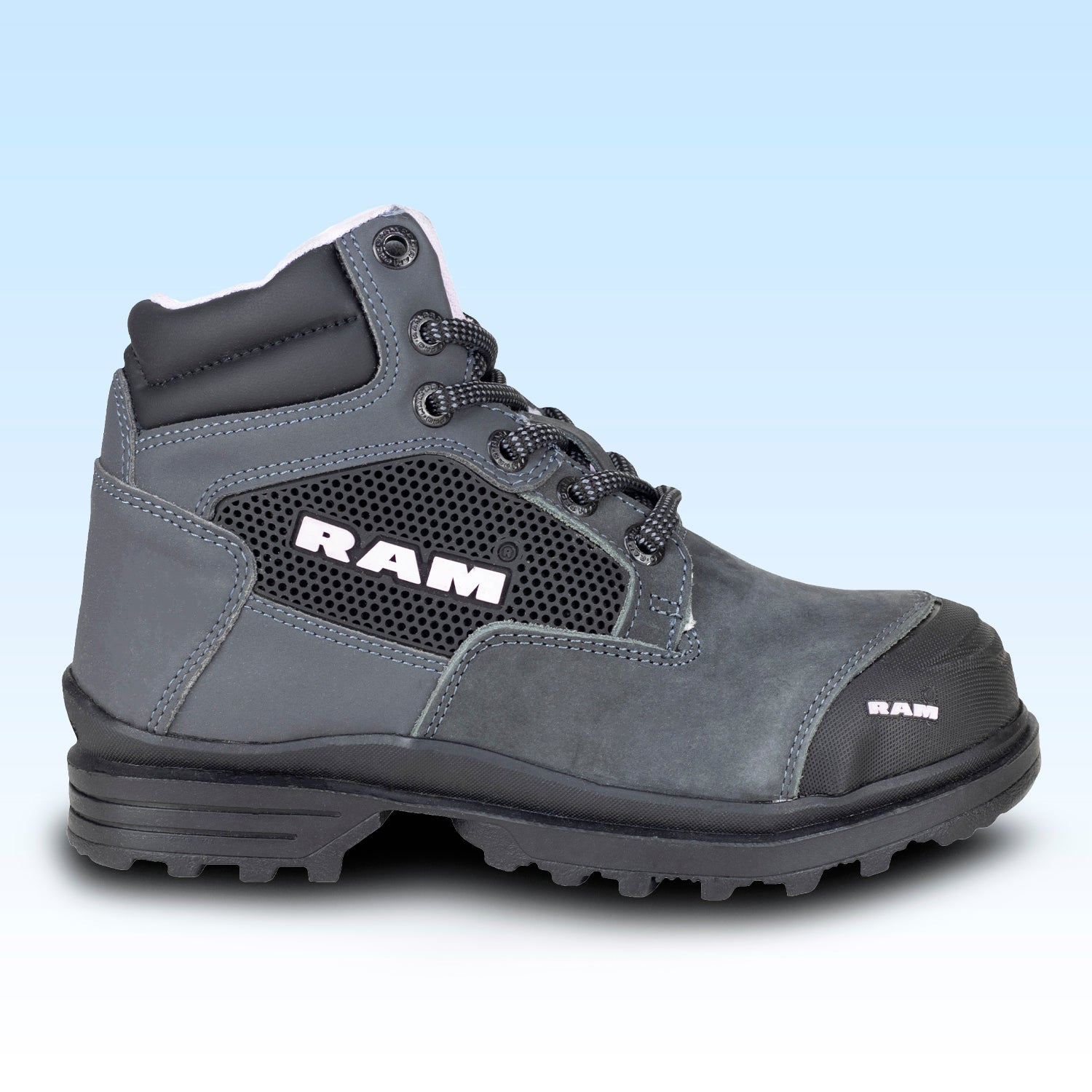 Bota Industrial Casco de Acero Para Mujer New Ram 9403 Gris Negro Lila