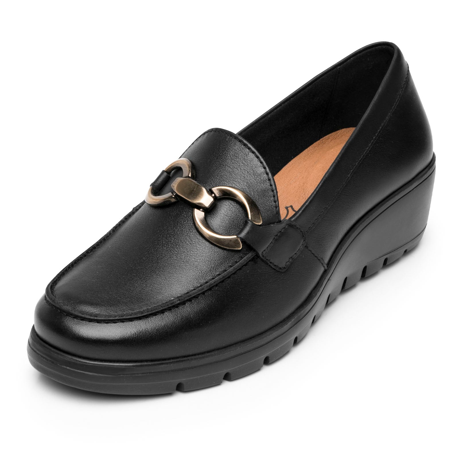 Zapato Mocasín Hebilla Tacón Cuña Para Dama Flexi 104830 Negro