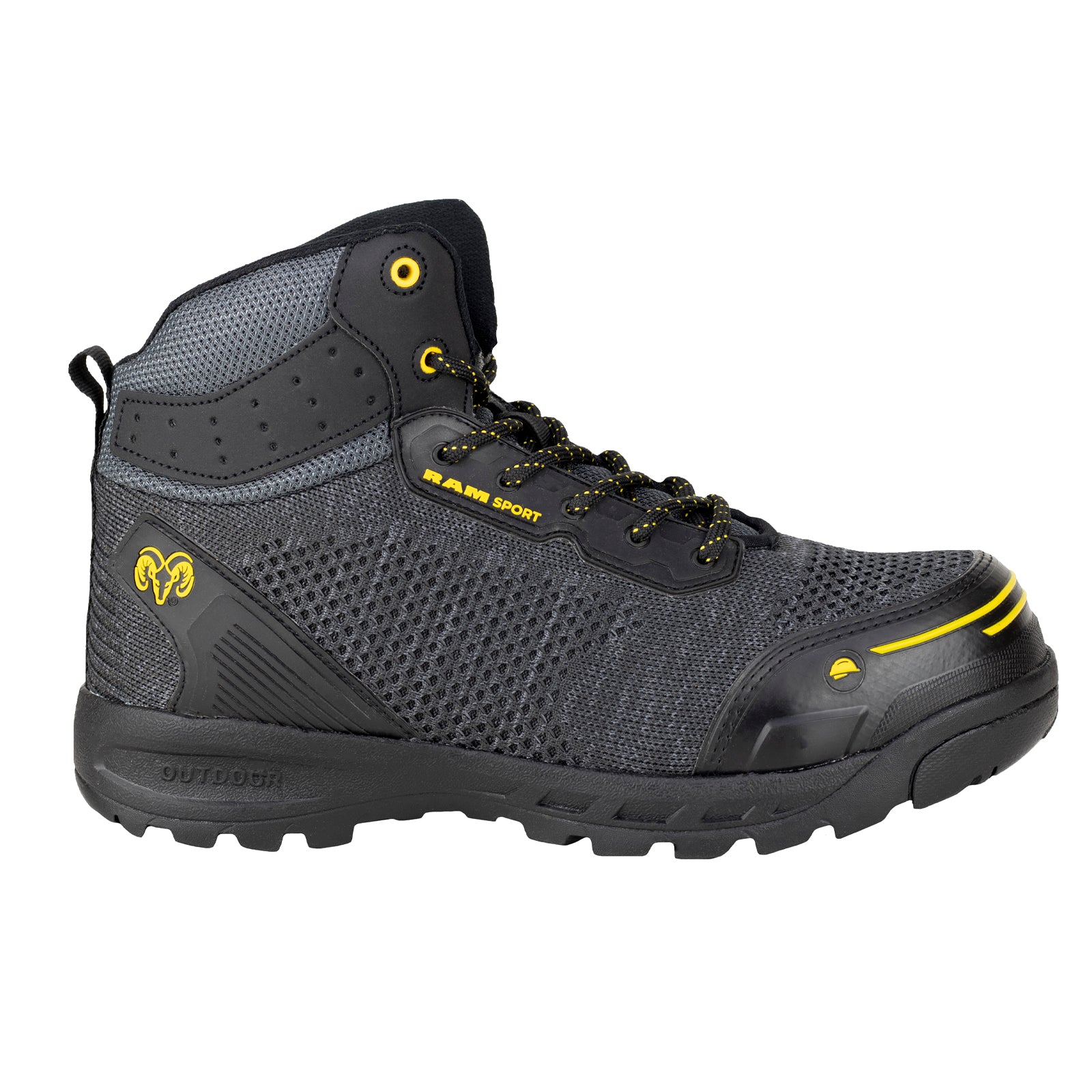 Bota Seguridad Casco Acero Para Caballero New Ram 9544 Gris Negro Amarillo