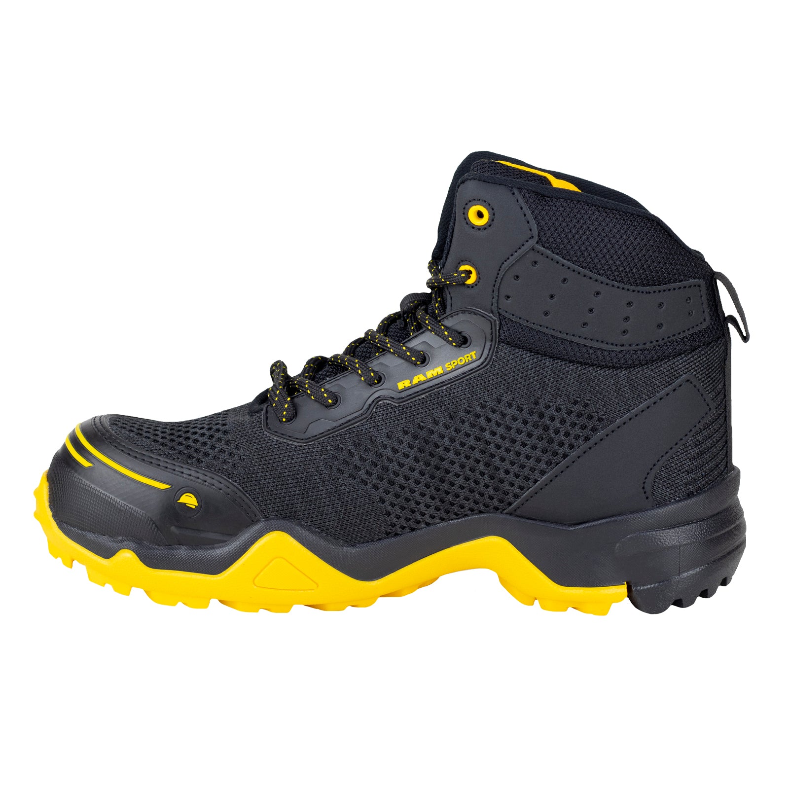 Bota Seguridad Casco Acero Para Caballero New Ram 9544 Negro Suela Amarilla