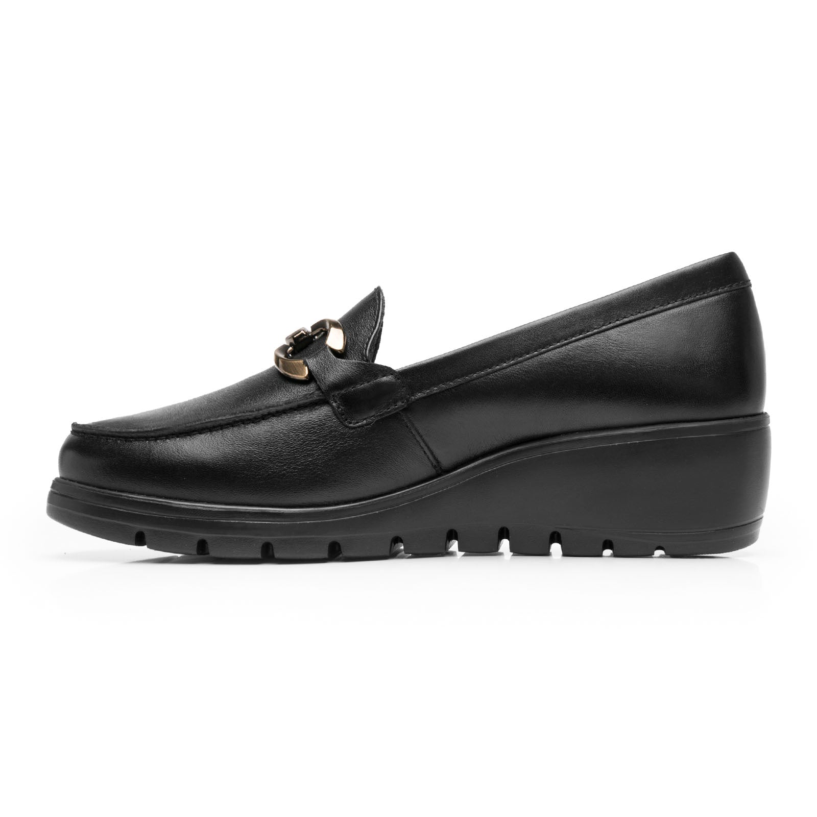 Zapato Mocasín Hebilla Tacón Cuña Para Dama Flexi 104830 Negro