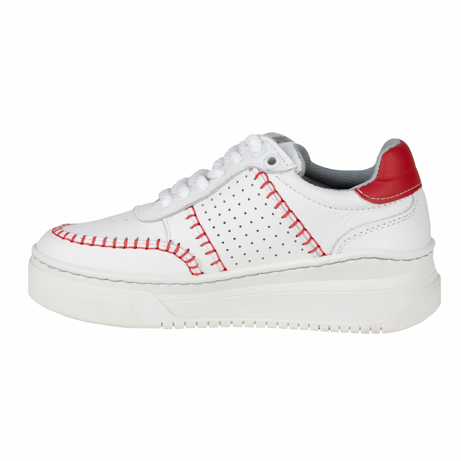 Tenis Tejidos Suela Gruesa Casual Para Dama Lobo Solo 5765DA Blanco Rojo