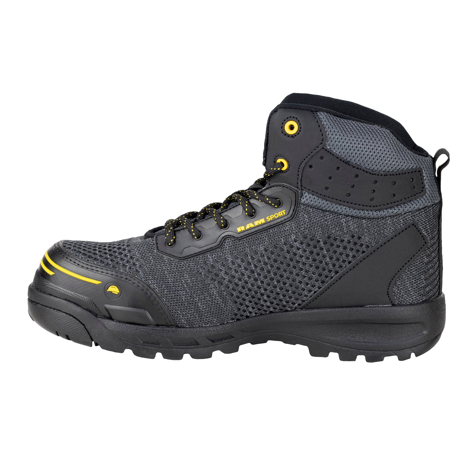 Bota Seguridad Casco Acero Para Caballero New Ram 9544 Gris Negro Amarillo