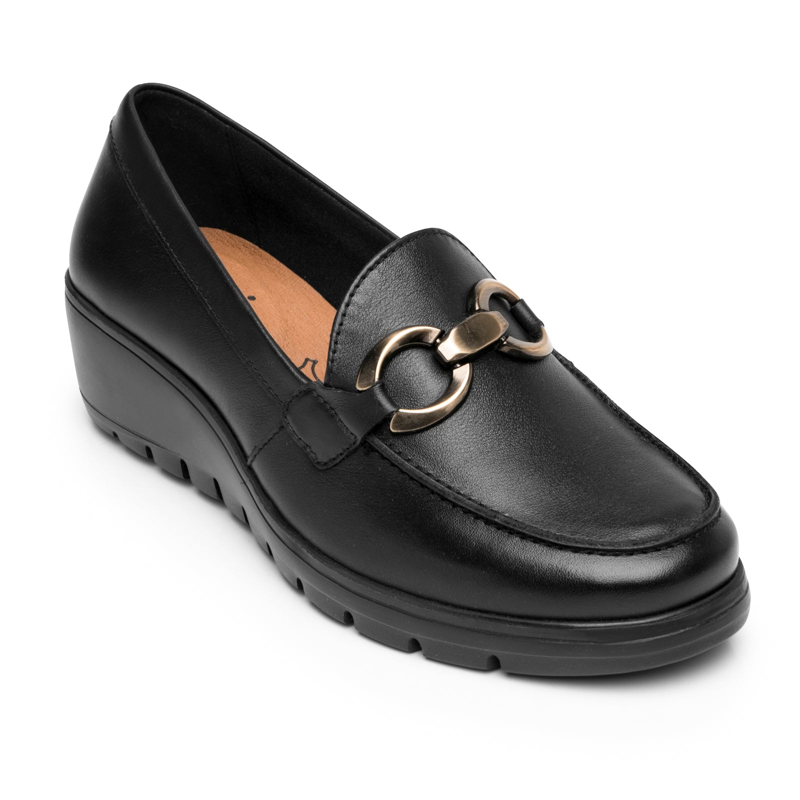 Zapato Mocasín Hebilla Tacón Cuña Para Dama Flexi 104830 Negro