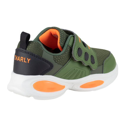 Tenis Con Luces Para Niño Charly 1079231 Olivo Naranja