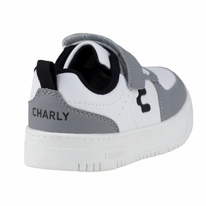 Tenis Choclo Casual Para niño Charly 1065383 Blanco Gris
