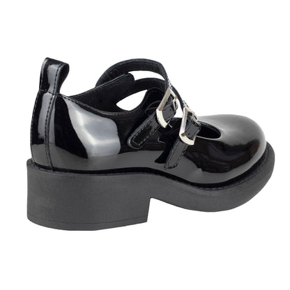 Zapato Doble Hebilla Escolar Para Niña Chabelo C237-A Charol Negro 22-26
