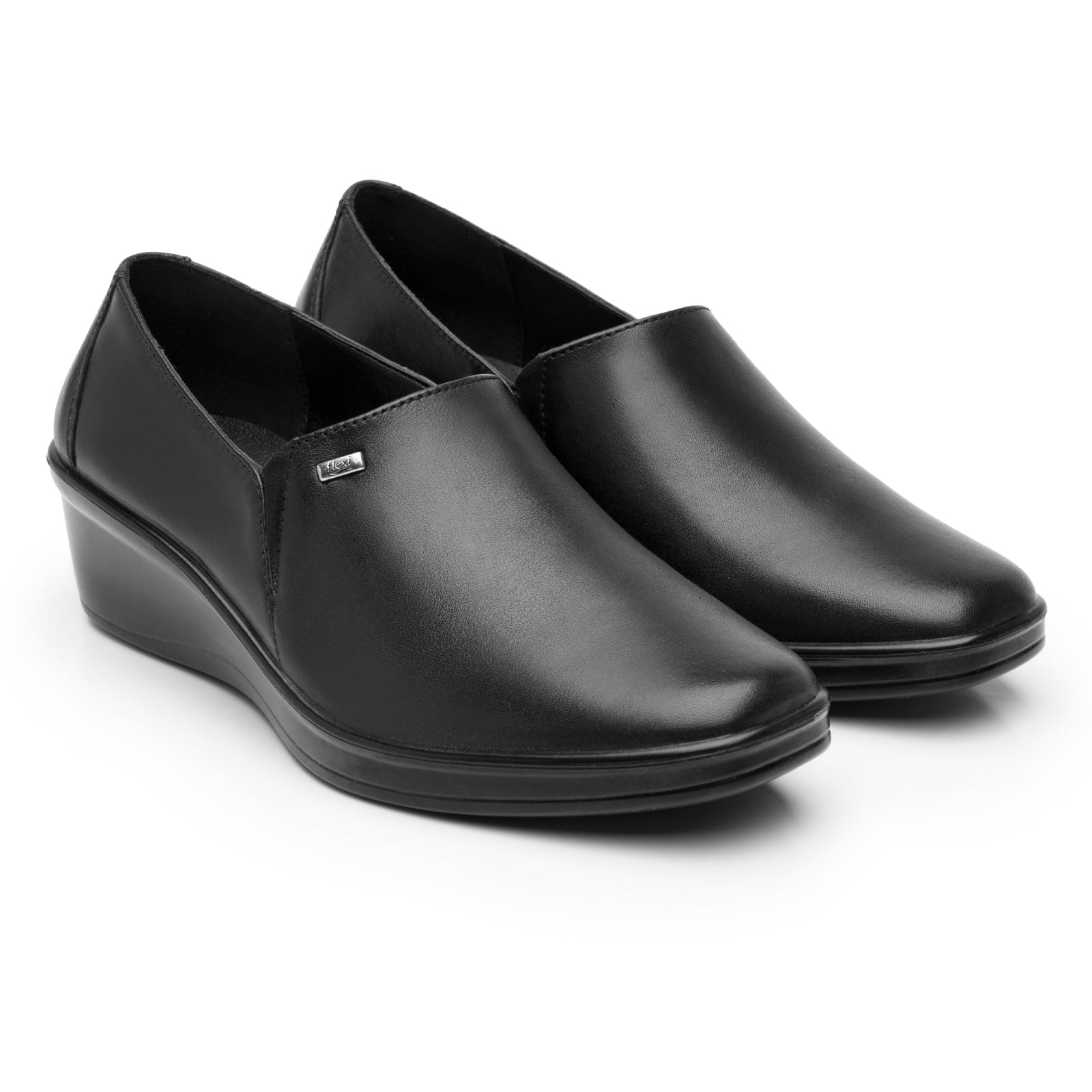 Zapato Mocasín Tacón Cuña Para Dama Flexi 136707 Negro