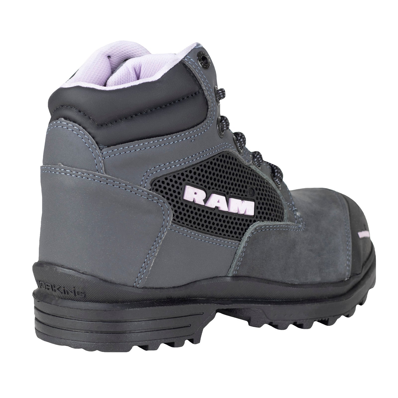 Bota Industrial Casco de Acero Para Mujer New Ram 9403 Gris Negro Lila