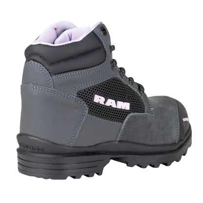 Bota Industrial Casco de Acero Para Mujer New Ram 9403 Gris Negro Lila