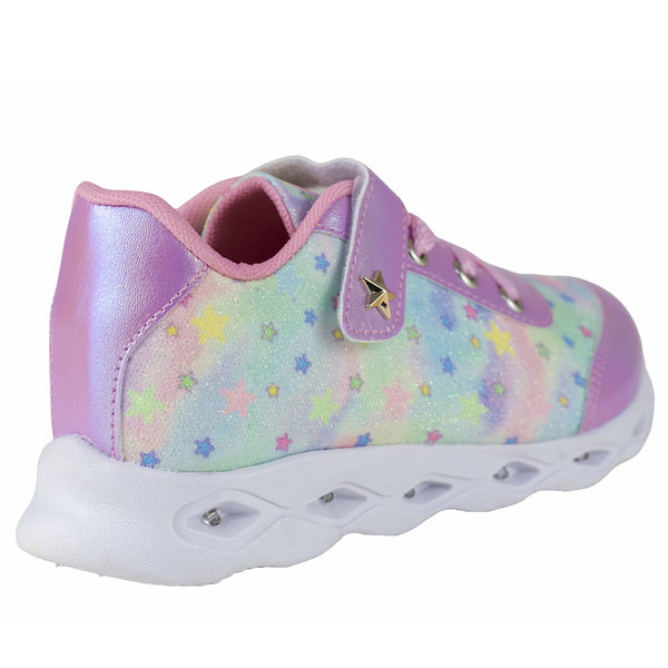 Tenis Con Luces Niña Kids Shoes 202 Rosa Estrellas