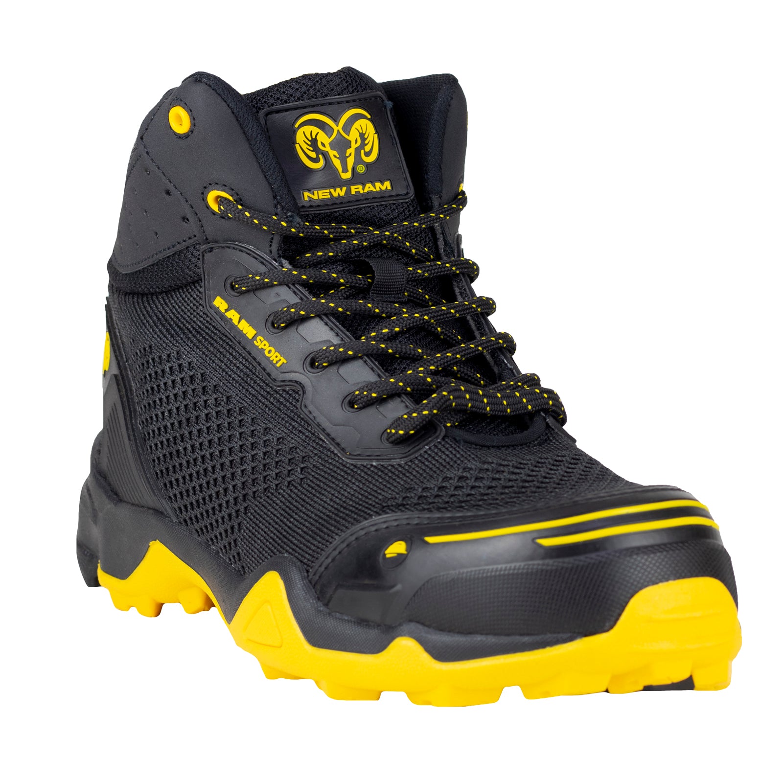 Bota Seguridad Casco Acero Para Caballero New Ram 9544 Negro Suela Amarilla
