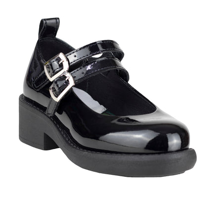 Zapato Doble Hebilla Escolar Para Niña Chabelo C237-A Charol Negro 22-26