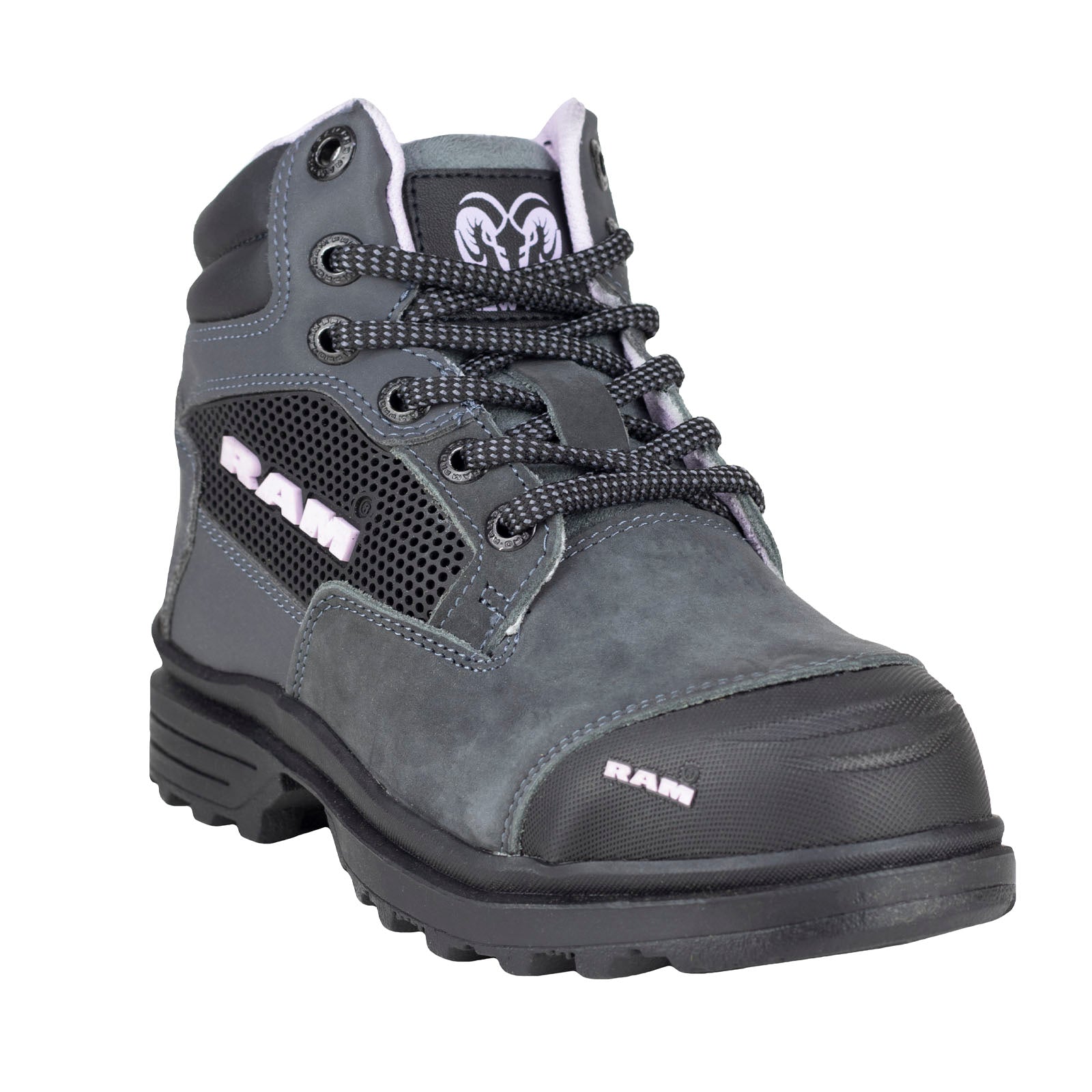 Bota Industrial Casco de Acero Para Mujer New Ram 9403 Gris Negro Lila