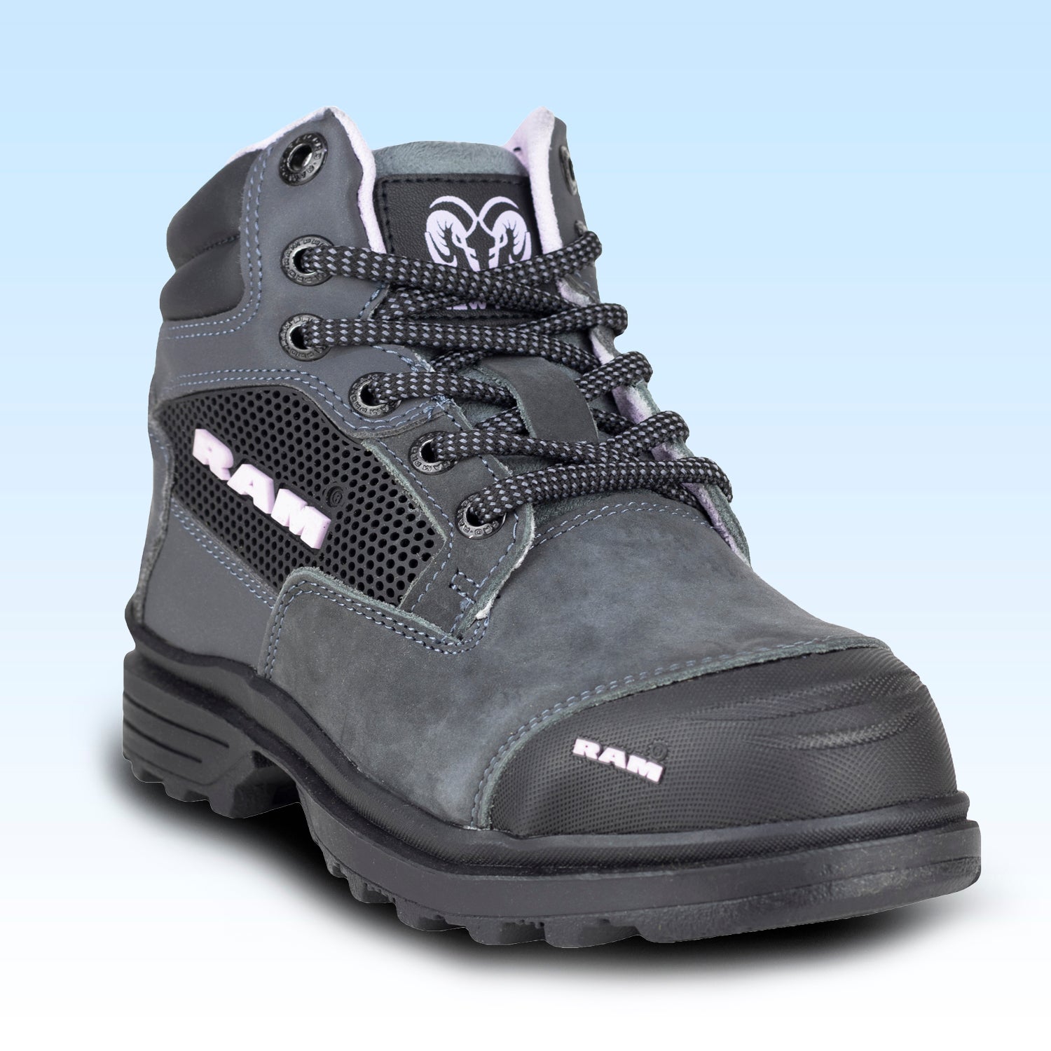 Bota Industrial Casco de Acero Para Mujer New Ram 9403 Gris Negro Lila