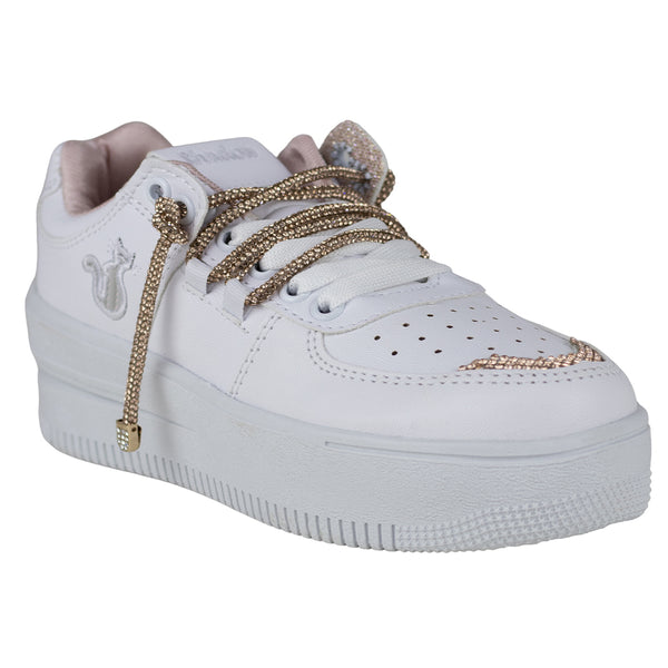 Tenis Urbano Plataforma Dama Shadow 2084 Blanco Oro Rosado