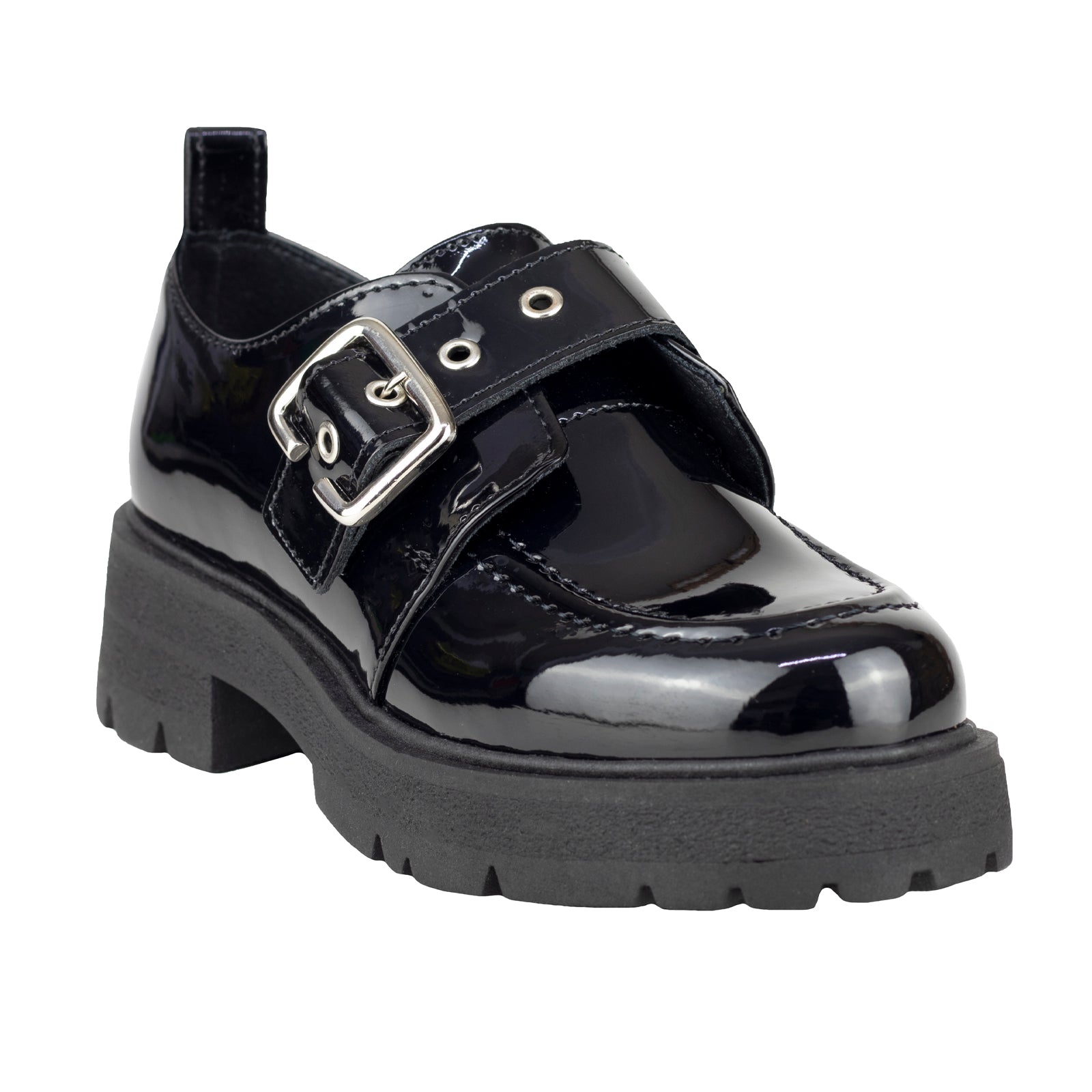 Zapato Escolar Tipo Chunky Para Niña Chabelo C200-B Charol Negro 22-26