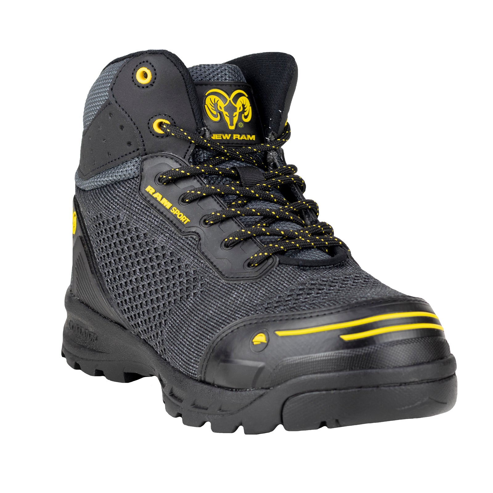 Bota Seguridad Casco Acero Para Caballero New Ram 9544 Gris Negro Amarillo