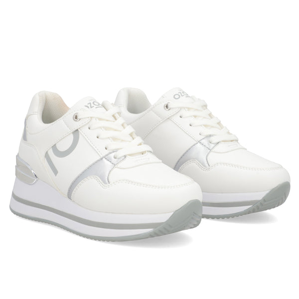 Tenis Sneaker Para Dama Capa de Ozono 616801 Blanco Plata