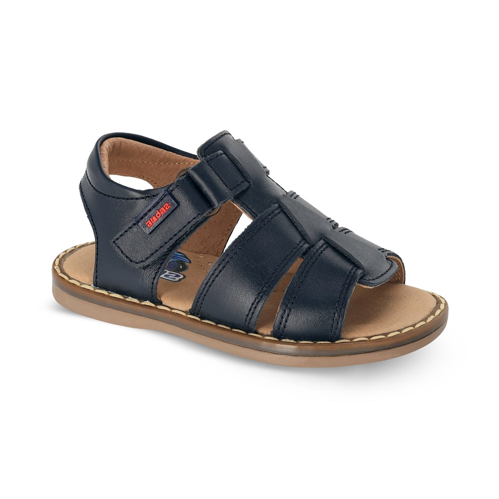 Sandalia Audaz para niño en piel azul Tetris con tira de contacto.
