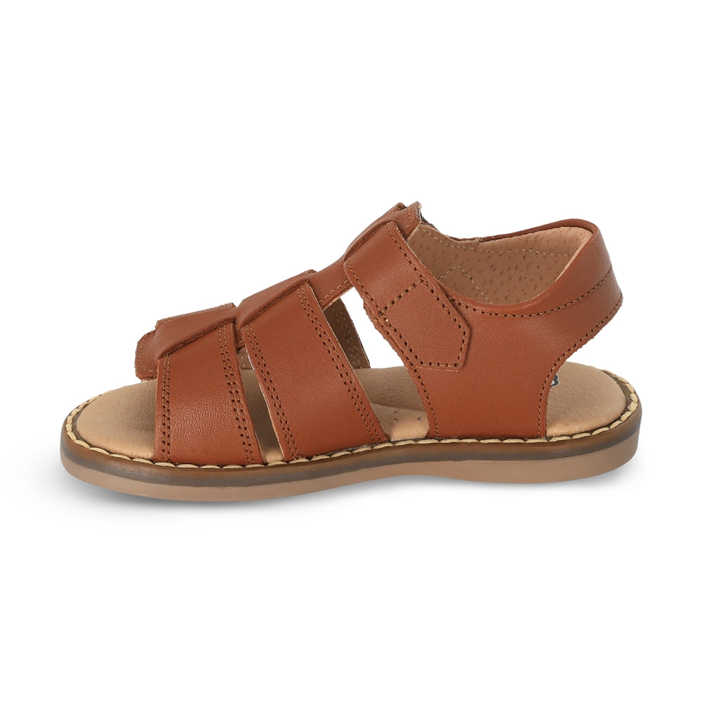 Sandalia Audaz para niño en piel miel Tetris con tira de contacto.
