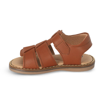 Sandalia Audaz para niño en piel miel Tetris con tira de contacto.