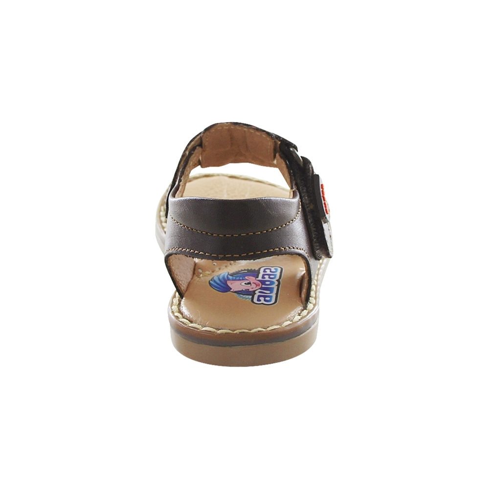 Sandalia Audaz para niño en piel café oscuro Tetris con tira de contacto.