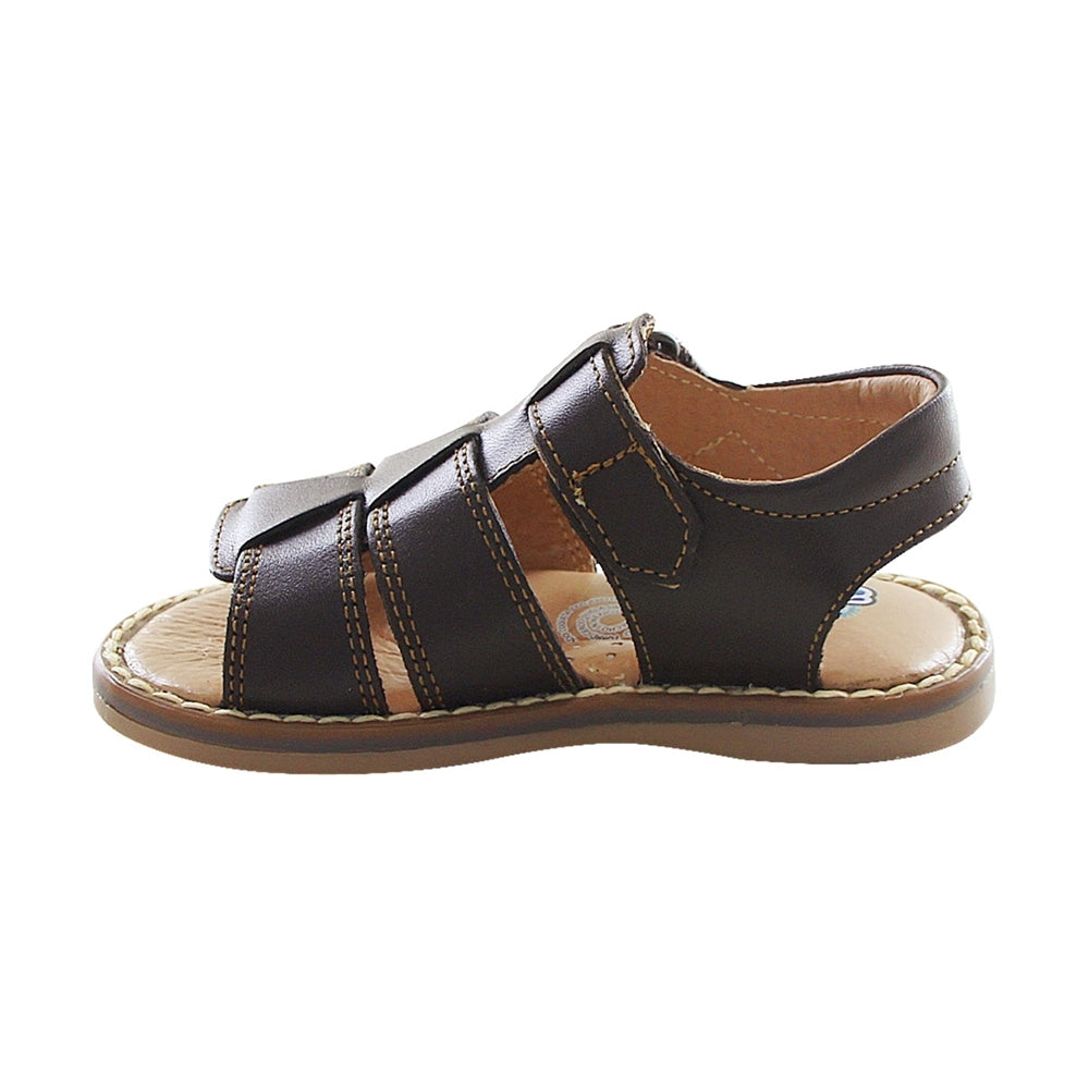 Sandalia Audaz para niño en piel café oscuro Tetris con tira de contacto.