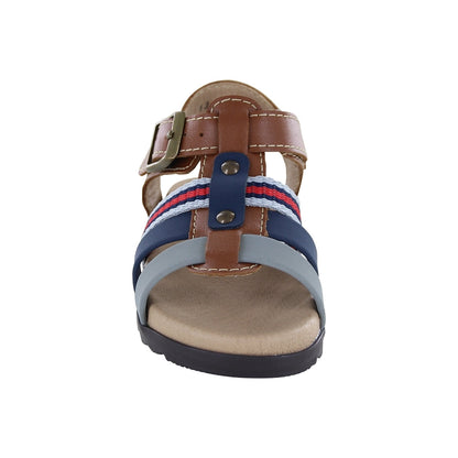 Sandalia Audaz para niño de piel miel Cameron con tiras combinadas