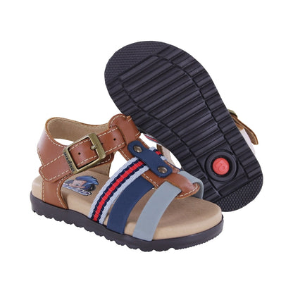 Sandalia Audaz para niño de piel miel Cameron con tiras combinadas