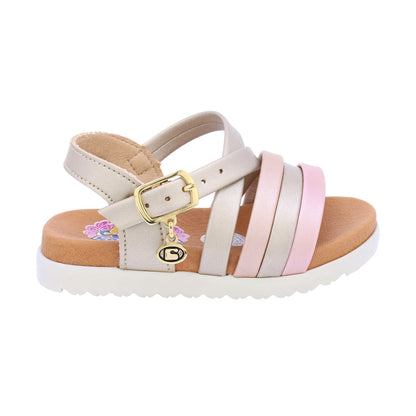 Sandalia Coqueta para niña sintético oro Cameron con hebilla.