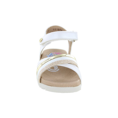 Sandalia Coqueta para niña en sintético perla Cameron con aplicaciones doradas