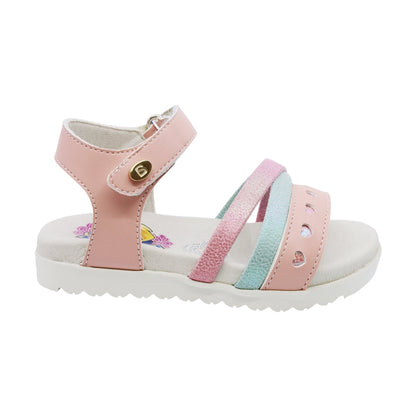 Sandalia Coqueta para niña en sintético rosa Cameron con detalles de corazones.