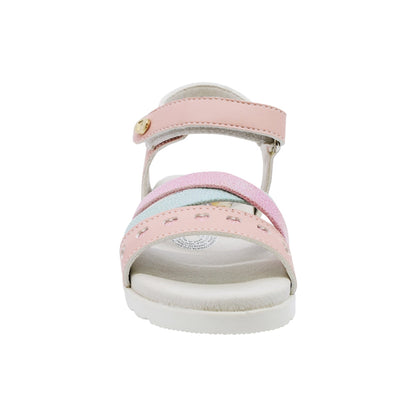 Sandalia Coqueta para niña en sintético rosa Cameron con detalles de corazones.