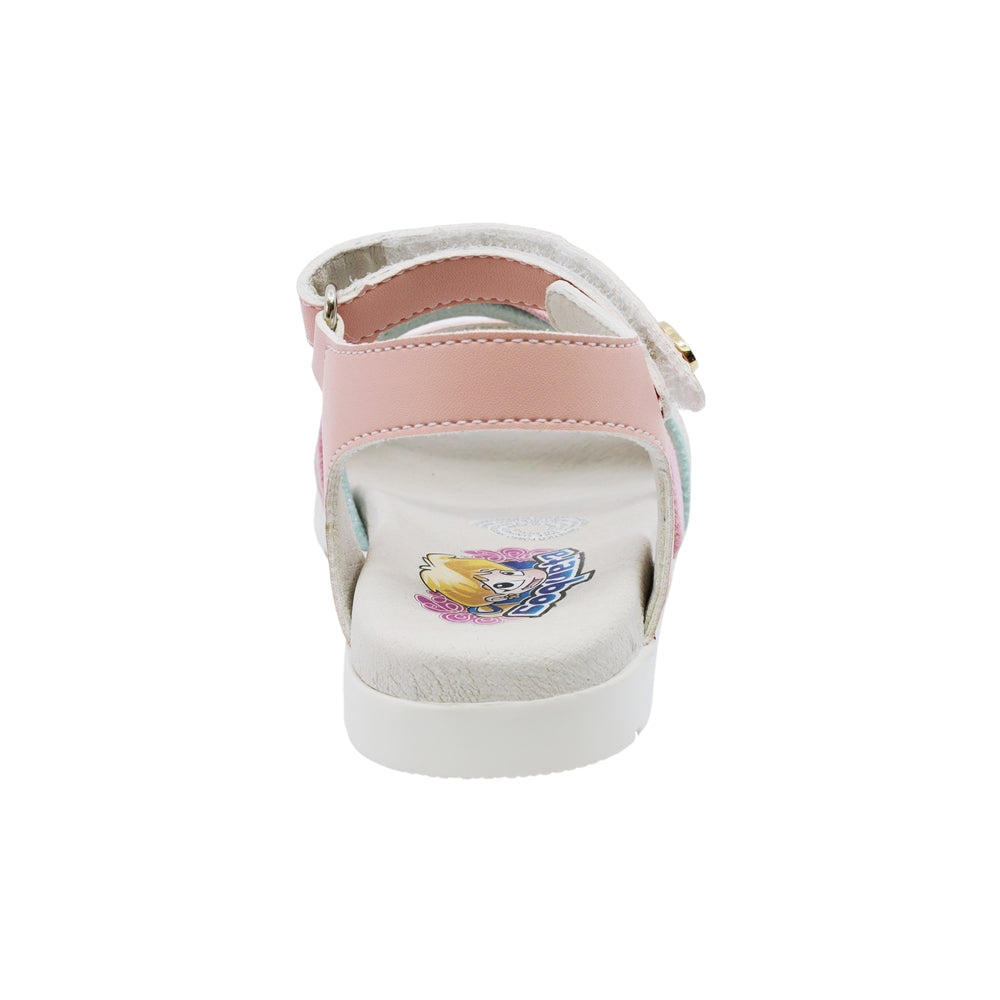 Sandalia Coqueta para niña en sintético rosa Cameron con detalles de corazones.