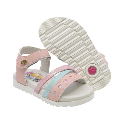 Sandalia Coqueta para niña en sintético rosa Cameron con detalles de corazones.