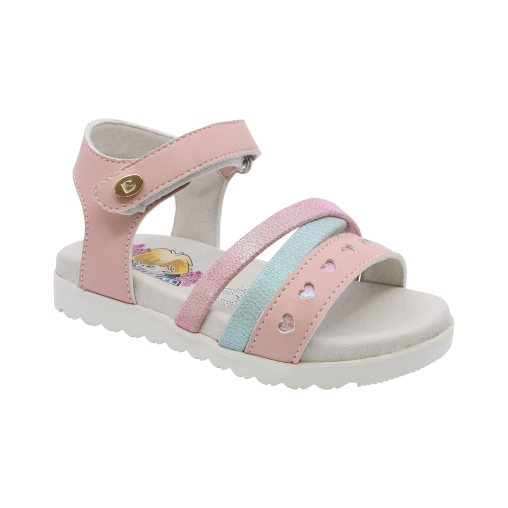 Sandalia Coqueta para niña en sintético rosa Cameron con detalles de corazones.