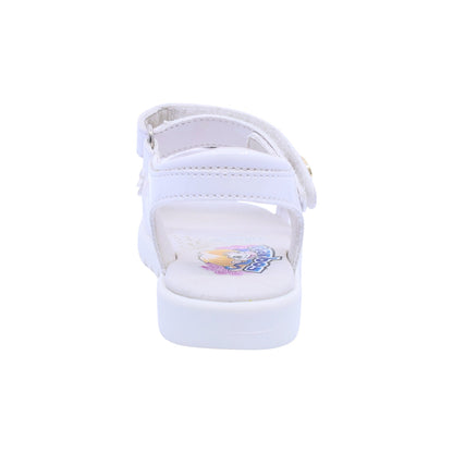 Sandalia Coqueta para niña en charol  blanco Rebeca con detalles florales