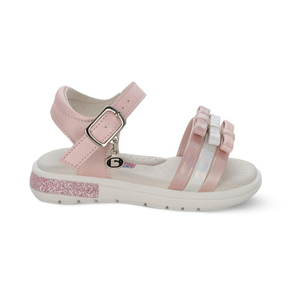 Sandalia Coqueta para niña en sintético rosa Sofi con detalles de moños.