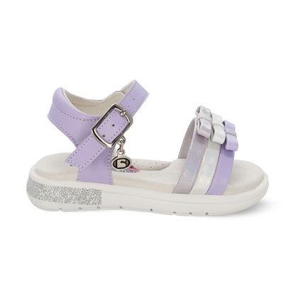 Sandalia Coqueta para niña en sintético lila Sofi con detalles de moños.