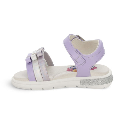 Sandalia Coqueta para niña en sintético lila Sofi con detalles de moños.