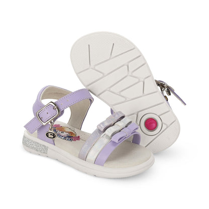 Sandalia Coqueta para niña en sintético lila Sofi con detalles de moños.